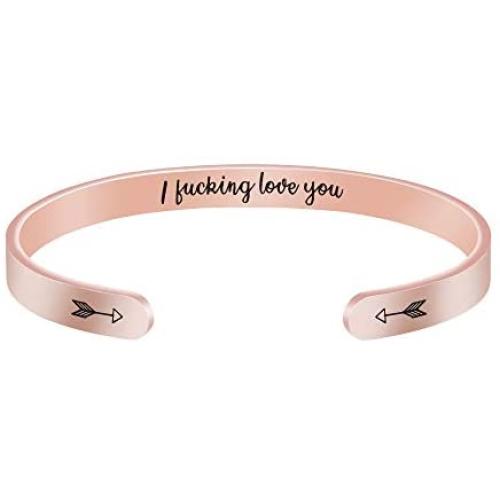 Joycuff Inspirational Bracelets for Women Motivational Jewelry 18K Rose Gold Monogrammed Mantra Cuff Bangle Hidden Message Stainless Steel Christmas Birthday Friendship Gifts for Her