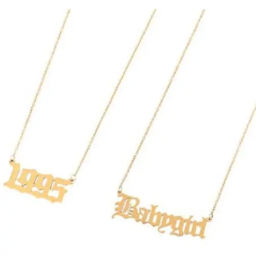 VLINRAS Year Necklace Personalized Old English Babygirl Birth Year Necklace and Ring Gold Women Gilrs Birthday Jewelry Gift Set