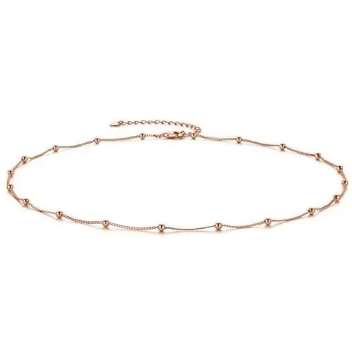 EPIRORA Choker Necklace for Women 925 Sterling Silver Gold Plated Dainty Satellite Bead Chain Pendant Minimalist Jewelry, 16+2'' EPIRORA Choker Necklace for Women 925 Sterling Silver Gold Plated Dainty Satellite Bead Chain Pendant Minimalist Jewelry, 16+2''