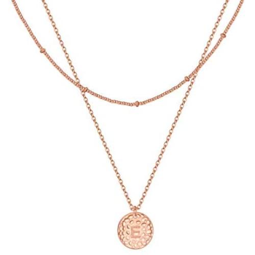 MEMGIFT Dainty 2 Layered Hammered Disc Initial Necklaces for Women Teen Girls Personalized Handmade Stainless Steel Letter Engraved Pendant Necklace Fashion Trendy Cute Delicate Tiny Jewelry