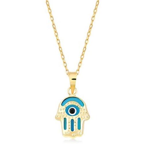 GELIN Hamsa Hand of Fatima Pendant Necklace in 14k Solid Gold, Evil Eye Jewelry for Women