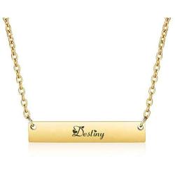 PANGRUI Engraved Bar Necklace, 18k Gold Plated Stainless Steel Customized Nameplate Necklace Personalized Choker Jewelry Gift for Women Girls Wedding Appointment