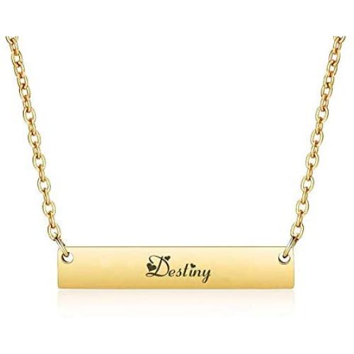 PANGRUI Engraved Bar Necklace, 18k Gold Plated Stainless Steel Customized Nameplate Necklace Personalized Choker Jewelry Gift for Women Girls Wedding Appointment