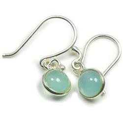 55Carat Natural Round Chalcedony Gemstone 925 Sterling Silver Earrings Fish Hook Back Handmade Jewelry