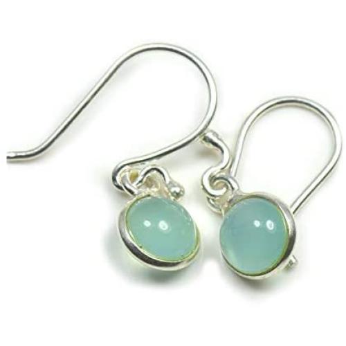 55Carat Natural Round Chalcedony Gemstone 925 Sterling Silver Earrings Fish Hook Back Handmade Jewelry
