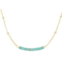 PearlyPearls 18k Gold Chain Choker Dainty Turquoise Beads Bar Necklace for Women Handmade Genstone Jewelry for Mothers Day