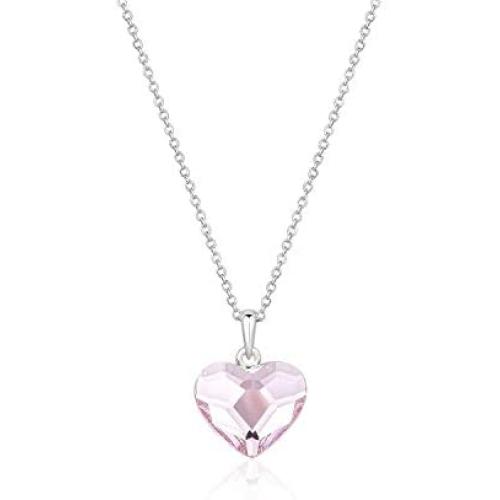 Women Heart Necklace, Double Sided Heart Pendant Necklaces for Girls Swarovski Crystal Necklace Gifts for Her Birthday Valentine Day Fashion Jewelry for Mom Daughter Teen Girls Girlfriend, White Gold