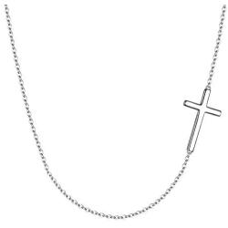 EVER FAITH 925 Sterling Silver Simple Sideways Cross Pendant Choker Necklace for Women, Girls