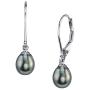 THE PEARL SOURCE Gold AAA Quality Drop Genuine Black Tahitian South Sea Cultured Pearl Leverback Earrings for Women