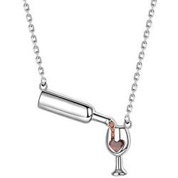 AKTAP Wine Necklace Love Wine Cheers Red Enamel Heart Pendant Necklace Jewelry Gift for Wine Lovers