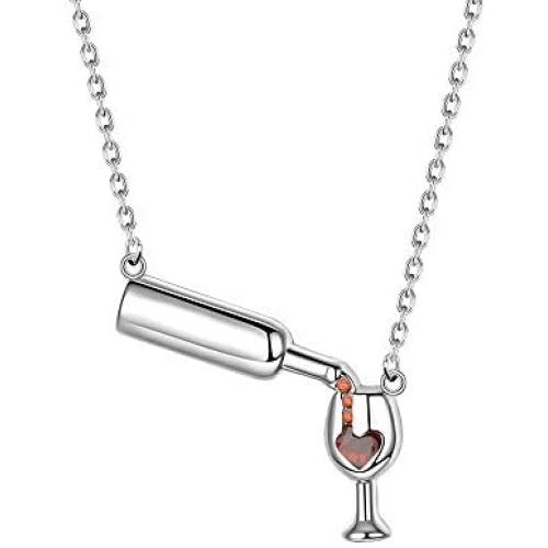 AKTAP Wine Necklace Love Wine Cheers Red Enamel Heart Pendant Necklace Jewelry Gift for Wine Lovers