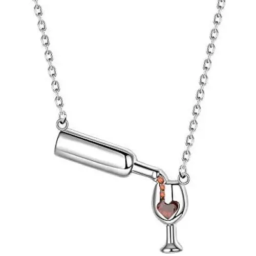 AKTAP Wine Necklace Love Wine Cheers Red Enamel Heart Pendant Necklace Jewelry Gift for Wine Lovers AKTAP Wine Necklace Love Wine Cheers Red Enamel Heart Pendant Necklace Jewelry Gift for Wine Lovers