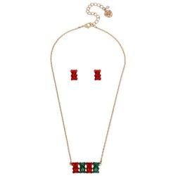 Betsey Johnson Festive Gummy Bear Necklace & Stud Earrings Set