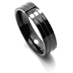 Xusamss Punk Rock Plated Black Titanium Steel Zircon Smooth Ring