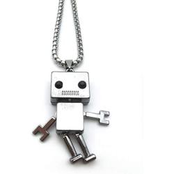 Tiny Cute Robot Necklace for Men, Movable Robot Pendant Necklace with 27.6” Chain, Punk Rock Robot Amulet Necklace, Hip Hop Necklace, Cool Jewelry Gift for Men Boys