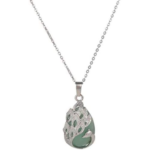 Peacock Crystal Pendant Necklace for Women Healing Stone Reiki Gemstone Balance Chakra Stone Jewelry