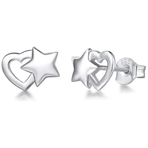 FANCIME 925 Sterling Silver Star Heart Small Stud Earrings/Pendant Necklace Cute Tiny Charm Earrings High Polished Dainty Fine Jewelry Set Gifts for Mom Women Teen Girls