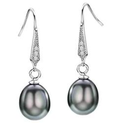 Freshwater Pearl Earrings Dangle Drop Sterling Silver Earrings Diamond Accented Fine Jewelry for Women