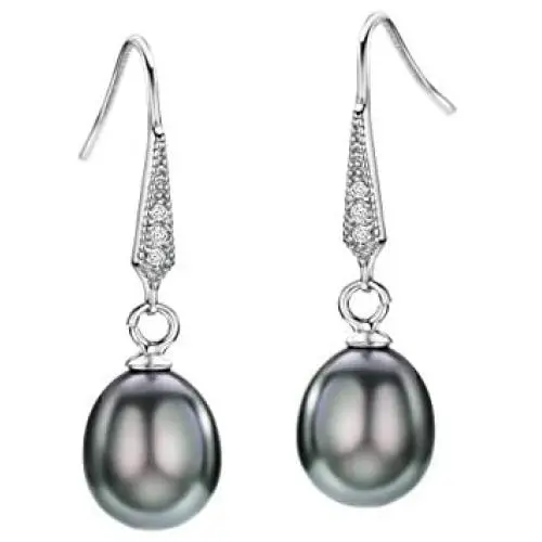 Freshwater Pearl Earrings Dangle Drop Sterling Silver Earrings Diamond Accented Fine Jewelry for Women Freshwater Pearl Earrings Dangle Drop Sterling Silver Earrings Diamond Accented Fine Jewelry for Women