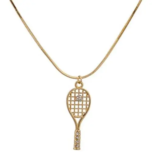 Lux Accessories Pave Tennis Racket Ball Simple Sport Pendant Necklace Lux Accessories Pave Tennis Racket Ball Simple Sport Pendant Necklace