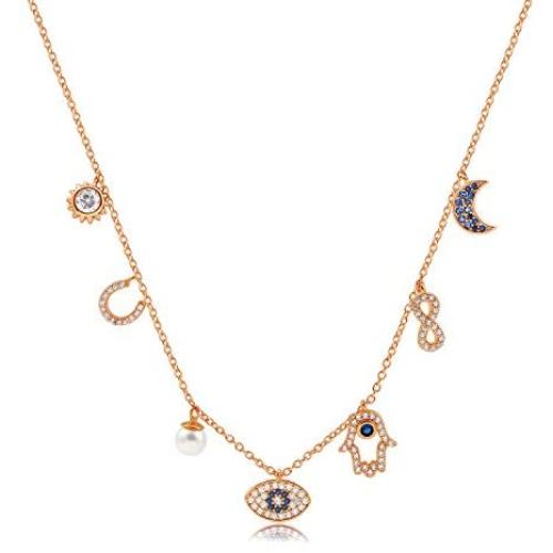 sloong 925 Sterling Silver Evil Eye Necklace Hamsa Hand Necklace 14K Gold Plated Dainty Necklace White Blue Cz Pendant Necklace for Women Girls