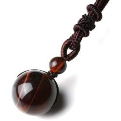 Top Plaza Natural Healing Crystal Stone Pendant Necklace Round Gemstone Beads Pendant Necklaces with Nylon Cord 26 Inch