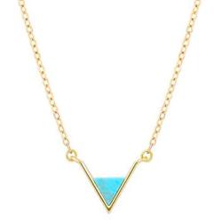 V Turquoise Choker Necklace 18k Gold Triangle Geometric Pendant Layering Minimalist Jewelry for Women Girls