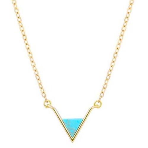 V Turquoise Choker Necklace 18k Gold Triangle Geometric Pendant Layering Minimalist Jewelry for Women Girls