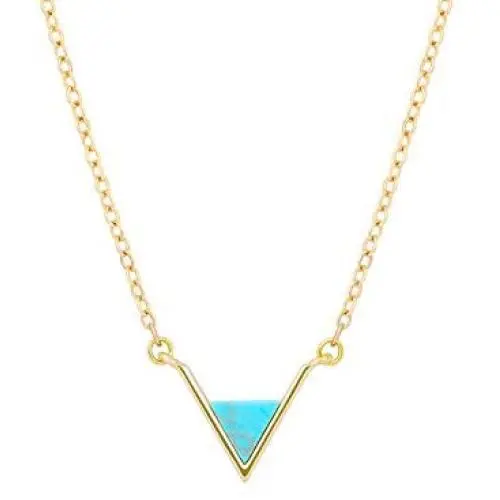 V Turquoise Choker Necklace 18k Gold Triangle Geometric Pendant Layering Minimalist Jewelry for Women Girls