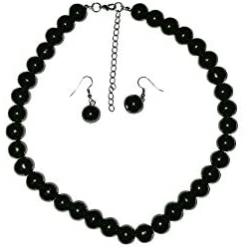 Large Faux Pearl Necklace and earring set (Black) By Millennium Design
