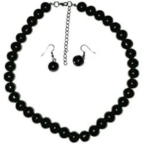 Large Faux Pearl Necklace and earring set (Black) By Millennium Design