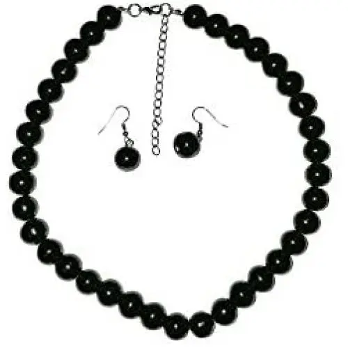 Large Faux Pearl Necklace and earring set (Black) By Millennium Design