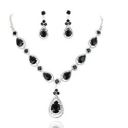 SP Sophia Collection Womens Elegant Crystal Teardrop Fashion Statement Necklace and Stud Post Dangle Earring Set