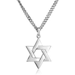 Mens Sterling Silver Star of David Pendant with Stainless Steel Chain, 24''
