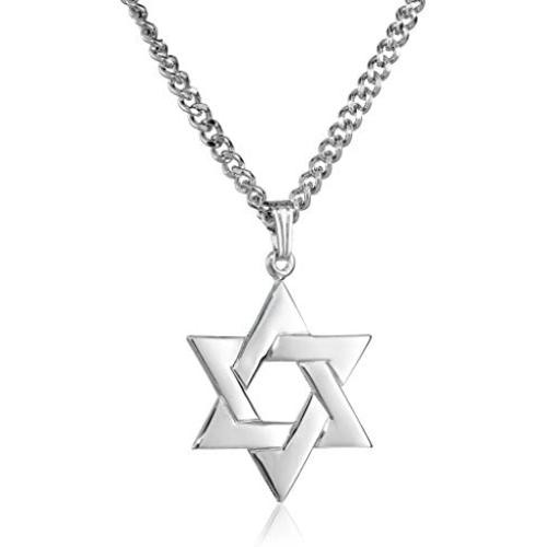 Mens Sterling Silver Star of David Pendant with Stainless Steel Chain, 24''
