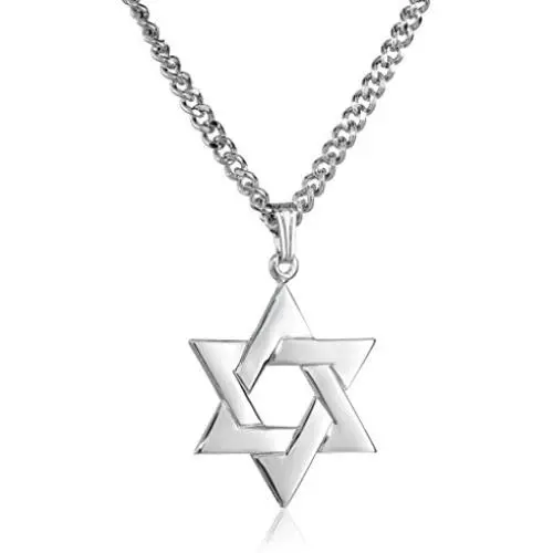 Mens Sterling Silver Star of David Pendant with Stainless Steel Chain, 24'' Mens Sterling Silver Star of David Pendant with Stainless Steel Chain, 24''