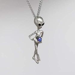 UFO Alien Holding Crystal Ball Silver Finish Pendant Necklace