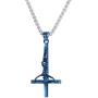 U7 Ion-Plating Blue Upside Down Crucifix Cross Pendant Satanic Jewelry Inverted Cross Necklace with 3mm Rope Chain 24''