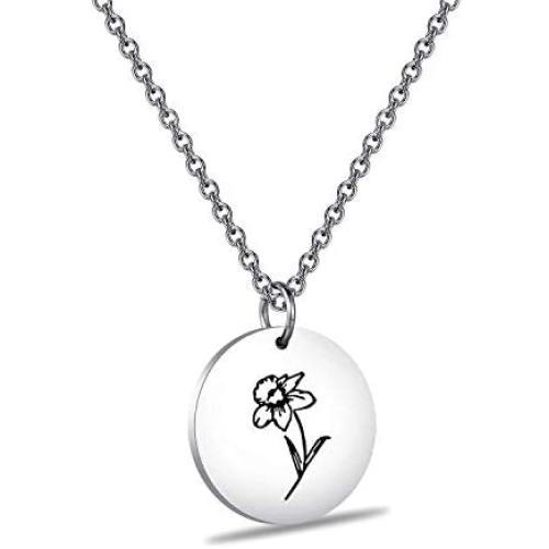 ENSIANTH Silver Birth Flower Pendant Necklace Flowers of The Month Gift Birthday Gift for Her