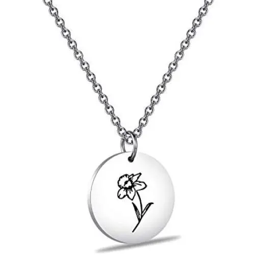 ENSIANTH Silver Birth Flower Pendant Necklace Flowers of The Month Gift Birthday Gift for Her