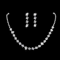 Unicra Bride Silver Necklace Earrings Set Crystal Bridal Wedding Jewelry Sets Rhinestone Choker Necklace for Women and Girls(3 Piece Set - 2 Earrings and 1 Necklace) (Silver 1)