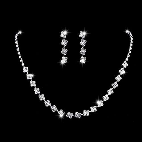 Unicra Bride Silver Necklace Earrings Set Crystal Bridal Wedding Jewelry Sets Rhinestone Choker Necklace for Women and Girls(3 Piece Set - 2 Earrings and 1 Necklace) (Silver 1)