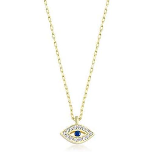 Lykia 14K Gold Plated 925 Sterling Silver Necklace Evil Eye Hamsa Cross Protection Zirconia Pendant Chain Jewelry Choker for Women Comes with Beautiful Gift Box