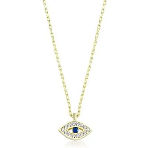 Lykia 14K Gold Plated 925 Sterling Silver Necklace Evil Eye Hamsa Cross Protection Zirconia Pendant Chain Jewelry Choker for Women Comes with Beautiful Gift Box