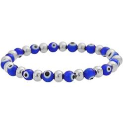 Edforce Stainless Steel Women Enamel Evil Eye Protection Beaded Link Chain Elastic Bracelet