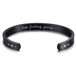 Keep Going Mantra Quote Inspirational Open Cuff Bangle Bracelet for Women,Encouragement Jewelry Gift