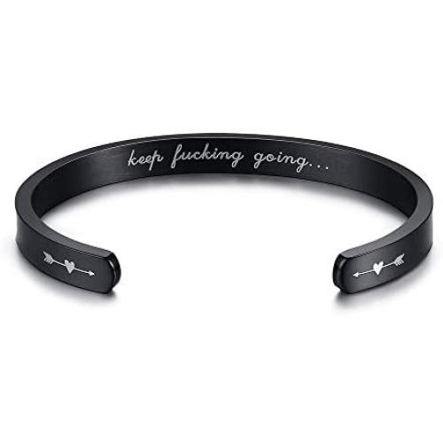 MEALGUET Stainless Steel Keep Going Inspirational Quote Motivational Encourage Open Cuff Bangle Bracelets for Women Girls
