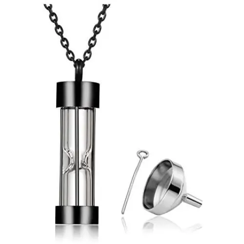 PiercingJ Personalized Custom Time Memory Hourglass Glass Pendant Cremation Necklace Stainless Steel Urn Necklace for Ashes Eternal Infinity Cremation Keepsake Memorial Jewelry