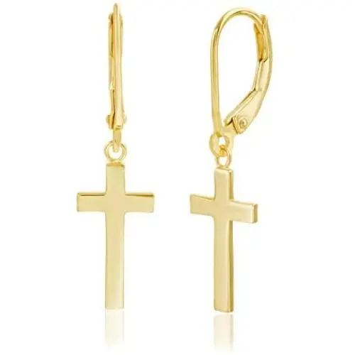 MIA SARINE Sterling Silver High Polished Dangling Cross Earrings for Women with Leverback