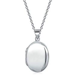 Simple Plain Dome Oval Circle Traditional Keepsake Personalized Engrave Photo Locket For Women Teens Holds Photos Pictures 925 Silver Necklace Pendant Small Medium Large